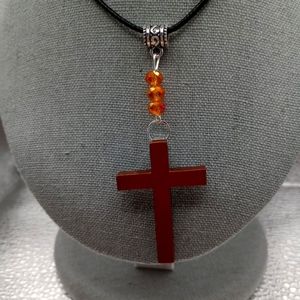 Wood cross pendant necklace